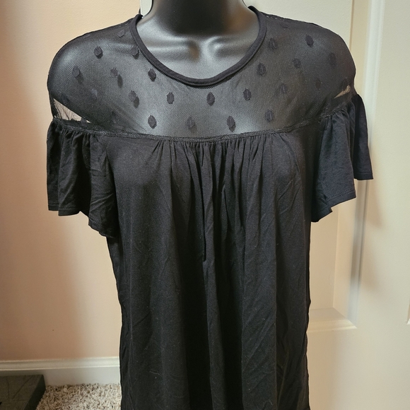 New York & Company Tops - New York & Company Black Sheer Polka Dot Top